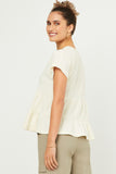 HY5642 CREAM Womens Textured Tiered Peplum Knit Top Side