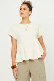HY5642 CREAM Womens Textured Tiered Peplum Knit Top Front 2