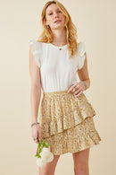 HY5664 Yellow Womens Floral Printed Asymmetric Ruffle Skirt Full Body 2