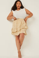 HY5664W Yellow Plus Floral Printed Asymmetric Ruffle Skirt Side