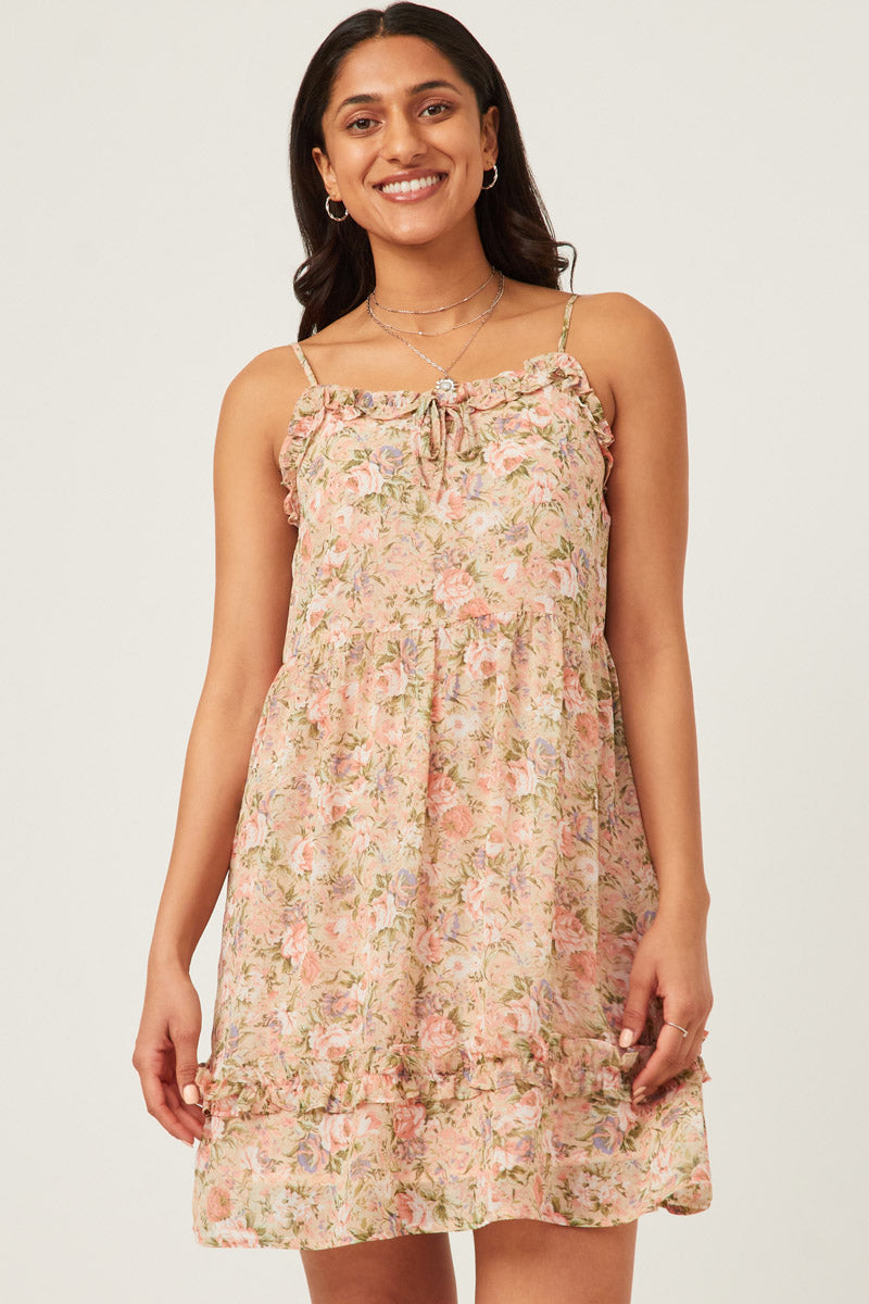 pink floral semi formal dress Open-Back Pleated Pink Floral Casual Summer Maxi Dress Blush Pink Floral / Large