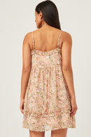 HY5850 PINK Womens Romantic Floral Ruffled Tie Detail Sleeveless Tank Dress Back