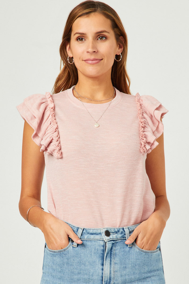 Womens Marled Textured Rib Knit Tank