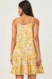 HY5895 Yellow Womens Tie Front Tiered Floral Mini Tank Dress Back