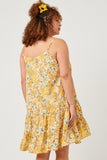 HY5895W Yellow Plus Tie Front Tiered Floral Mini Tank Dress Back