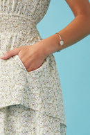 HY5897 Sage Womens Ditsy Floral Smocked Waist Wideleg Sleeveless Romper Detail