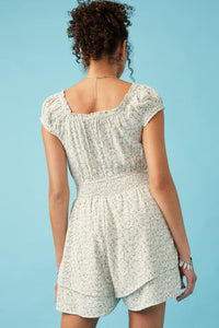 HY5897 Sage Womens Ditsy Floral Smocked Waist Wideleg Sleeveless Romper Back