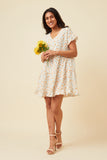 HY5939 OFF WHITE Womens V-Neck Ruffle Short Sleeve Tiered Floral Dress Full Body