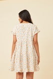 HY5939 OFF WHITE Womens V-Neck Ruffle Short Sleeve Tiered Floral Dress Back