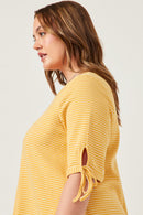 HY5944W MUSTARD Plus Tie Sleeve Striped Dress Detail