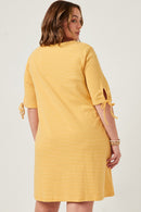 HY5944W MUSTARD Plus Tie Sleeve Striped Dress Back