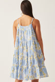 HY5966 BLUE Womens Front Tie Textured Floral Tiered Tank Dress Back