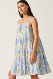 HY5966 BLUE Womens Front Tie Textured Floral Tiered Tank Dress Side