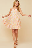 HY5966 PINK Womens Front Tie Textured Floral Tiered Tank Dress Full Body