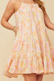 HY5966 PINK Womens Front Tie Textured Floral Tiered Tank Dress Side