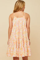 HY5966 PINK Womens Front Tie Textured Floral Tiered Tank Dress Back