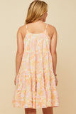 HY5966 PINK Womens Front Tie Textured Floral Tiered Tank Dress Back