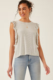 HY6018 OFF WHITE Womens Ribbed Stripe Ruffled Tank Front