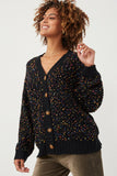 HY6099 Black Mix Womens Confetti Popcorn Knit Buttoned Sweater Cardigan Side