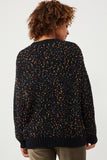 HY6099 Black Mix Womens Confetti Popcorn Knit Buttoned Sweater Cardigan Back