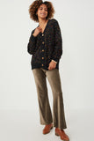 HY6099 Black Mix Womens Confetti Popcorn Knit Buttoned Sweater Cardigan Full Body