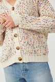 HY6099 Ivory Mix Womens Confetti Popcorn Knit Buttoned Sweater Cardigan Detail