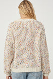 HY6099 Ivory Mix Womens Confetti Popcorn Knit Buttoned Sweater Cardigan Back