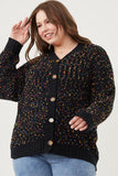 HY6099W Black Mix Plus Confetti Popcorn Knit Buttoned Sweater Cardigan Front