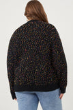 HY6099W Black Mix Plus Confetti Popcorn Knit Buttoned Sweater Cardigan Back