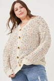 HY6099W Ivory Mix Plus Confetti Popcorn Knit Buttoned Sweater Cardigan Front