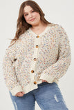 HY6099W Ivory Mix Plus Confetti Popcorn Knit Buttoned Sweater Cardigan Front 2