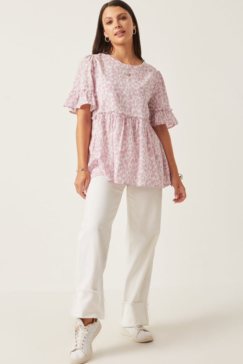 Womens Abstract Animal Print Ruffled Peplum Top