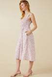 HY6107 Mauve Womens Abstract Polka Dot Print Smocked Tank Dress Side