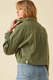 HY6141 OLIVE Womens Washed Cargo Pocket Contrast Stitch Colored Denim Jacket Back