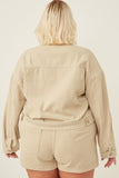 HY6141W BEIGE Plus Washed Cargo Pocket Contrast Stitch Colored Denim Jacket Back