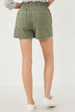 HY6150 OLIVE Womens Washed Contrast Stitch Colored Denim Paperbag Shorts Back