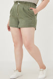 HY6150W OLIVE Plus Washed Contrast Stitch Colored Denim Paperbag Shorts Side