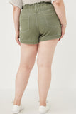 HY6150W OLIVE Plus Washed Contrast Stitch Colored Denim Paperbag Shorts Back