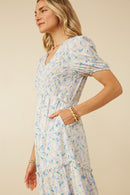 Womens Soft Floral V Neck Smocked Dress Side