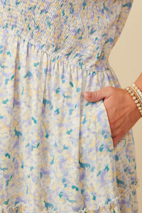 Plus Soft Floral V Neck Smocked Dress Detail