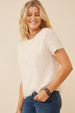 HY6390 CREAM Womens Textured Stringy Short Sleeve Top Side