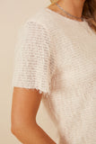 HY6390 CREAM Womens Textured Stringy Short Sleeve Top Detail