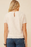 HY6390 CREAM Womens Textured Stringy Short Sleeve Top Back