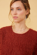 HY6390 MARSALA Womens Textured Stringy Short Sleeve Top Detail