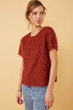 HY6390 MARSALA Womens Textured Stringy Short Sleeve Top Side