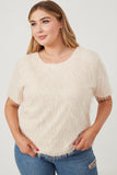 HY6390W CREAM Plus Textured Stringy Short Sleeve Top Front