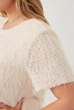 HY6390W CREAM Plus Textured Stringy Short Sleeve Top Detail
