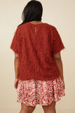 HY6390W MARSALA Plus Textured Stringy Short Sleeve Top Back