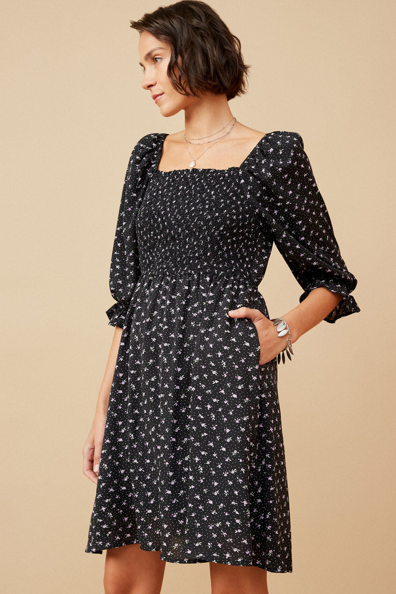 ladies ditsy dresses DEN Women's Emmaretta Floral Cotton Midi Dress - Blue Garden Bloom