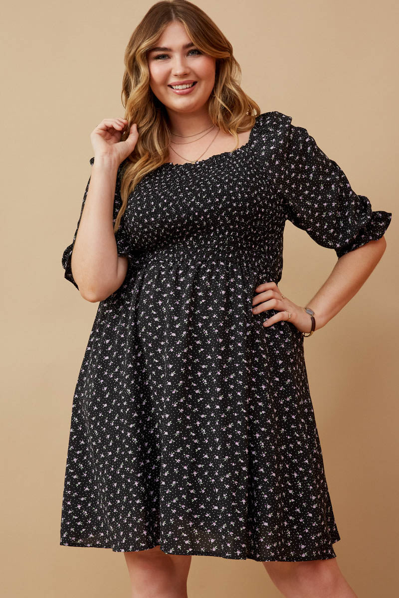 ladies ditsy dresses All The Good Plum Ditsy Floral Ruffled Midi Dress, Large - The Mint Julep Boutique